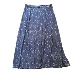 Vintage 90s L.L. Bean Skirt Women's Large Blue Floral Print Midi Cotton Jersey